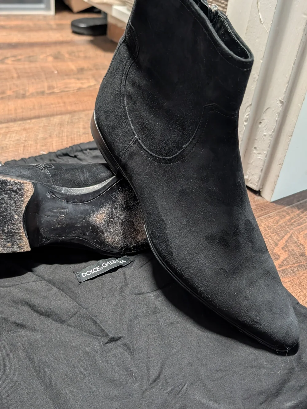 Dolce & Gabbana Black Suede Zip-Front Ankle Boot
